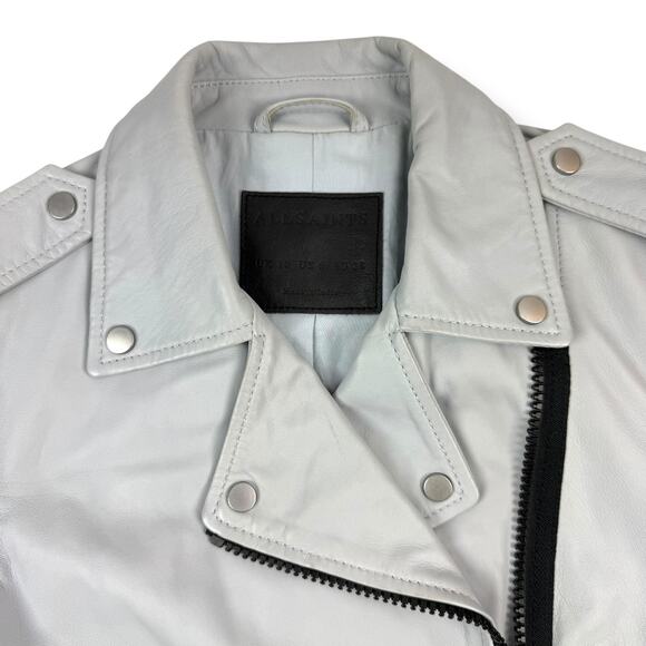 ALL SAINTS baby blue gray lamb leather BARON Biker motorcycle cropped jacket - Picture 7 of 16